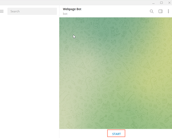 Clicking Start on the Webpage Bot in Telegram.