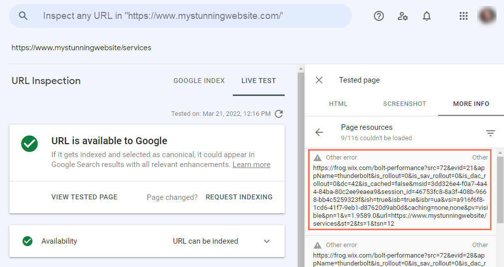 Non è stato possibile caricare le risorse della pagina in Google Search Console