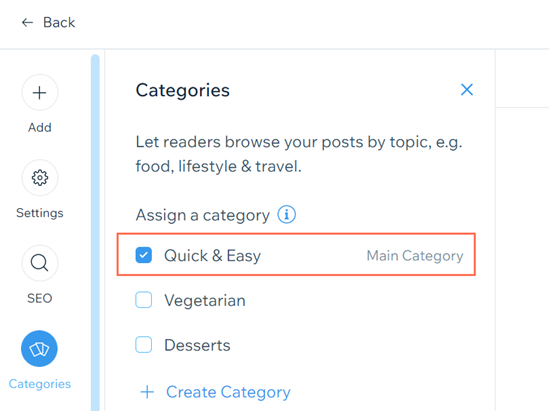 Assigning a post to a category.