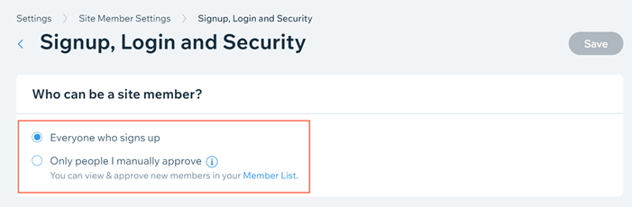 Selecting who can be a site member.
