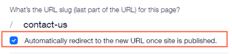 Enabling the automatic redirect setting when you change a page's URL slug