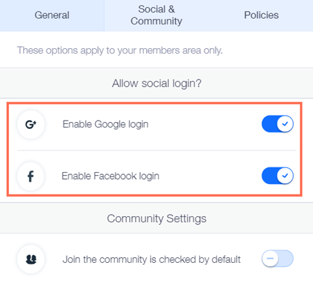 Allowing social login in your member signup settings