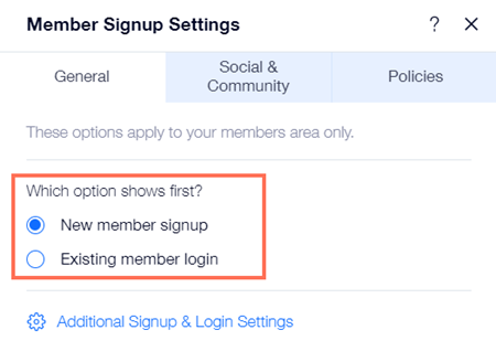 Managing your General member signup settings