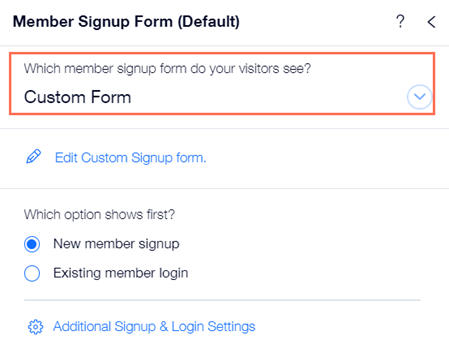 Selecting the custom signup form.