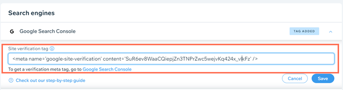 Aggiornare un meta tag di verifica con lo strumento di verifica del sito