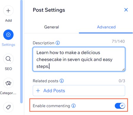 Enabling commenting for a specific post on your blog