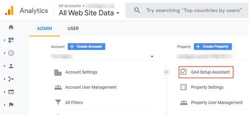 Selecting the GA4 Setup Assistant