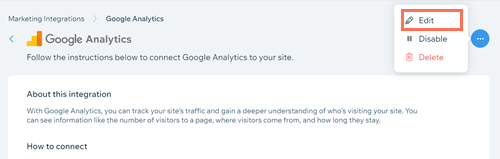 עריכת החיבור ל-Google Analytics בתוך Marketing Integrations