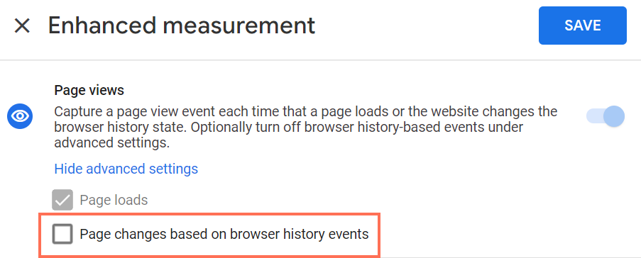 Deseleccionar el seguimiento de los cambios en función de los eventos del historial del navegador.