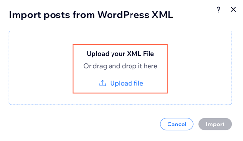 A screenshot of the pop-up where you upload your XML file.