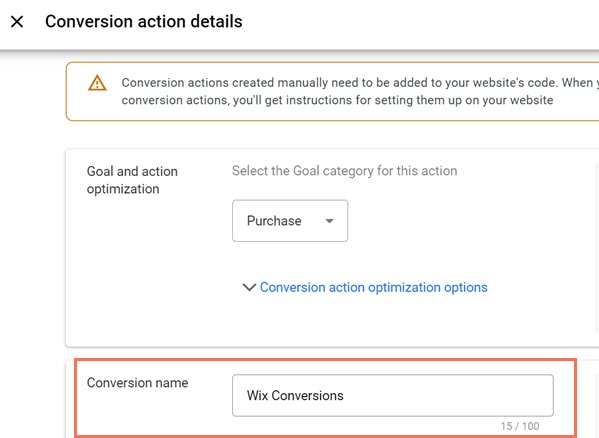 Creating a conversion in Google Ads