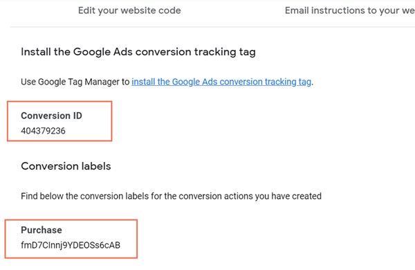 Getting your Conversion ID and Conversion Label ID