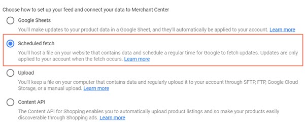 Seleccionar un feed programado en Google Merchant Center