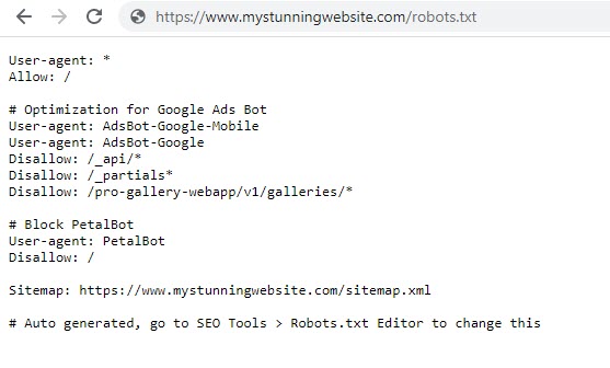 Bir robots txt dosyası örneği