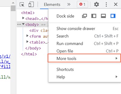 Selecting More Tools in Google Chrome's developer tools