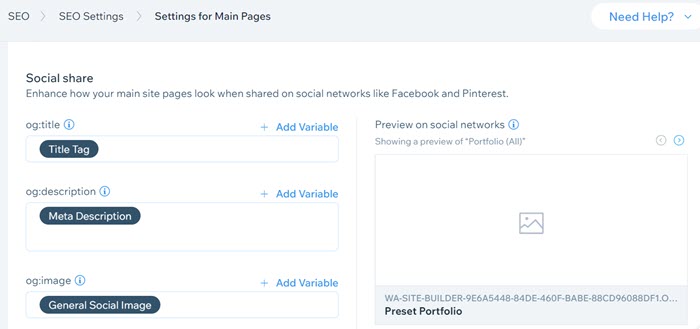 Social share settings in your SEO Settings