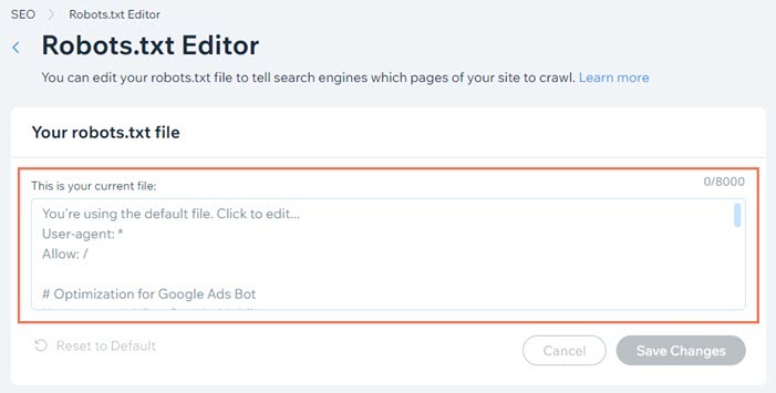 Editing Your Site's Robots.txt File | Help Center | Wix.com