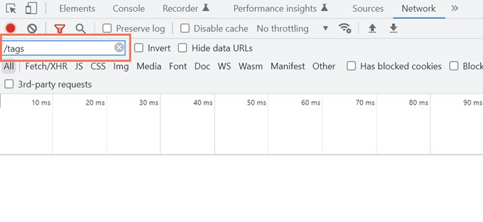 Entering /tags in the filter field