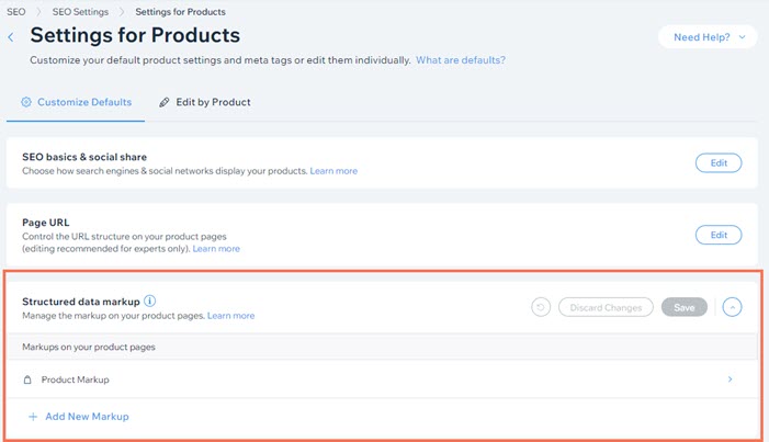 A screenshot of SEO Settings for product pages