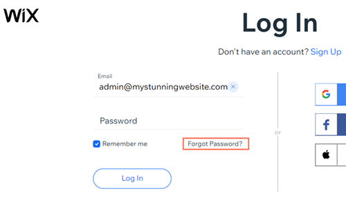 Screenshot del link per reimpostare la password