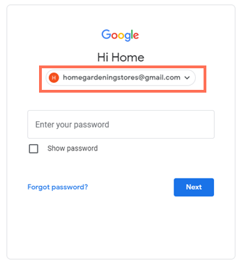 Google ログイン画面のスクリーンショット