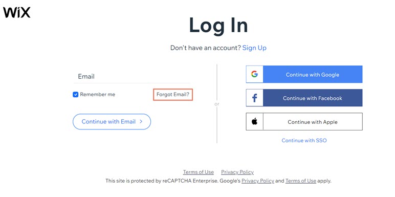 Uma captura de tela do link Esqueceu o email? na página de login