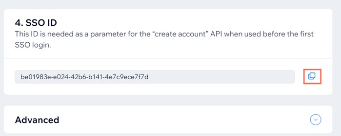 Uma captura de tela de um usuário copiando o ID do SSO nas Configurações do SSO