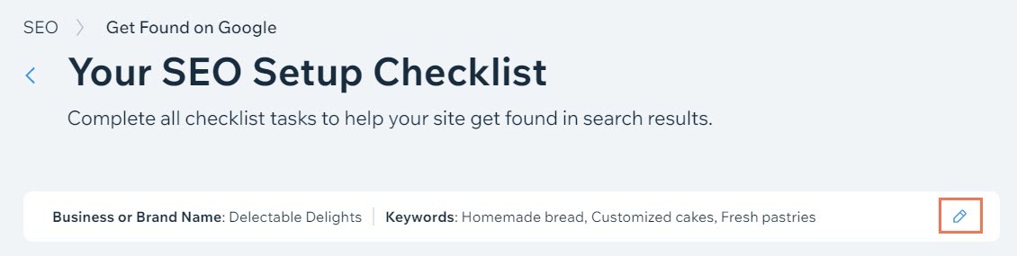 A screenshot of accessing your keywords in the SEO Setup Checklist