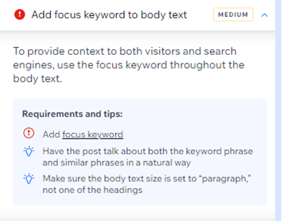 A screenshot of a body text task in the SEO Assistant