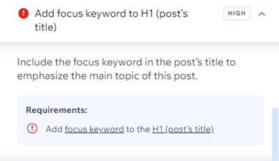 A screenshot of a H1 task in the SEO Assistant