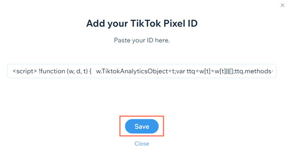 Uma captura de tela de como adicionar seu ID do pixel do TikTok ao seu site