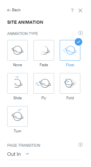 Le panneau d'animation du site dans l'onglet Design d'ADI.