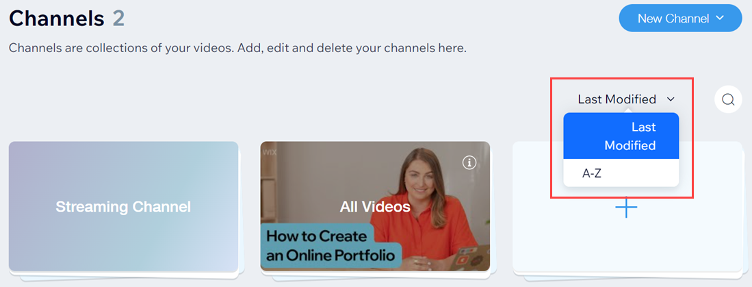 A screenshot of filtering the videos in the Channels dashboard.