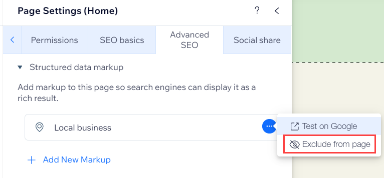 The More Actions menu open on the Advanced SEO tab, with the