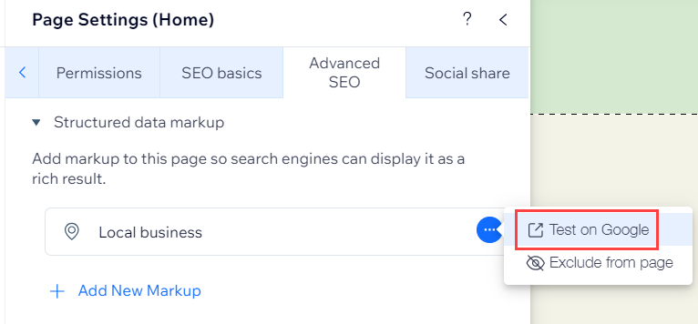 The More Actions menu open on the Advanced SEO tab, with the