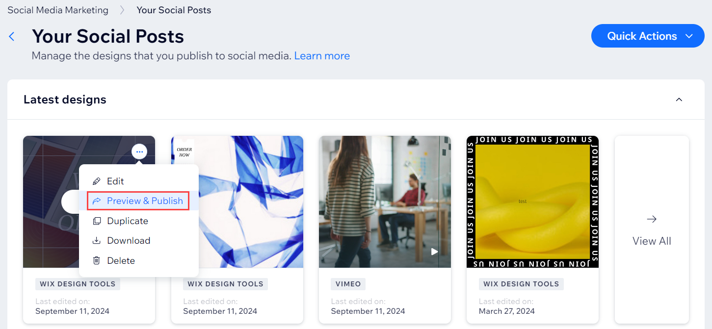 Screenshot, der die Vorschau und Veröffentlichung eines Social-Media-Beitrags zeigt.