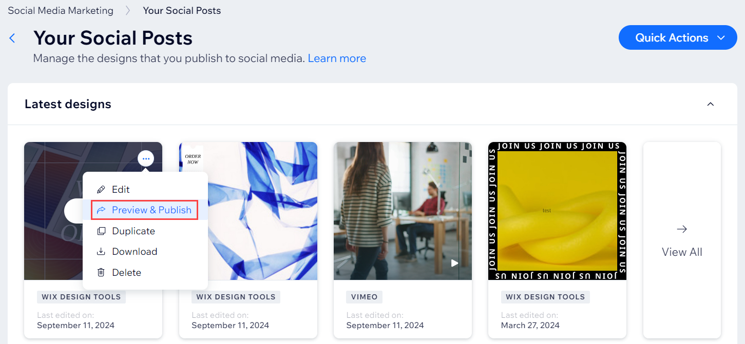 Screenshot of previewing and publishing a social post.