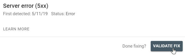 Captura de pantalla del error del servidor (5xx)