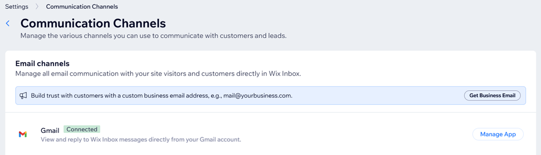 A screenshot of email channels in the communication settings page.