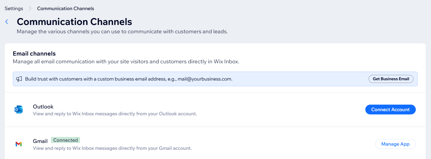 İletişim ayarları sayfasındaki e-posta kanallarının ekran görüntüsü.