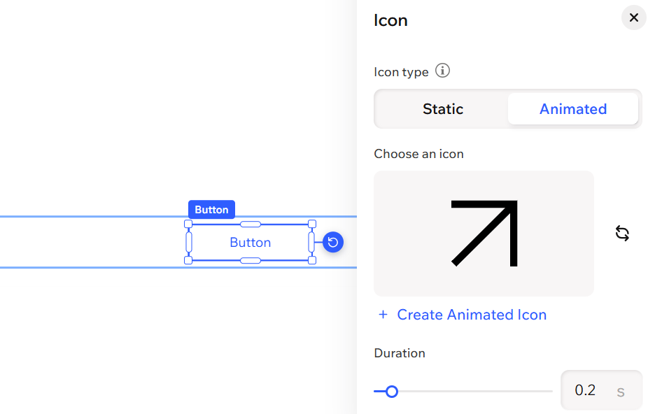 צילום מסך של חלונית ה-Customize Icon בעת עריכת כפתור.