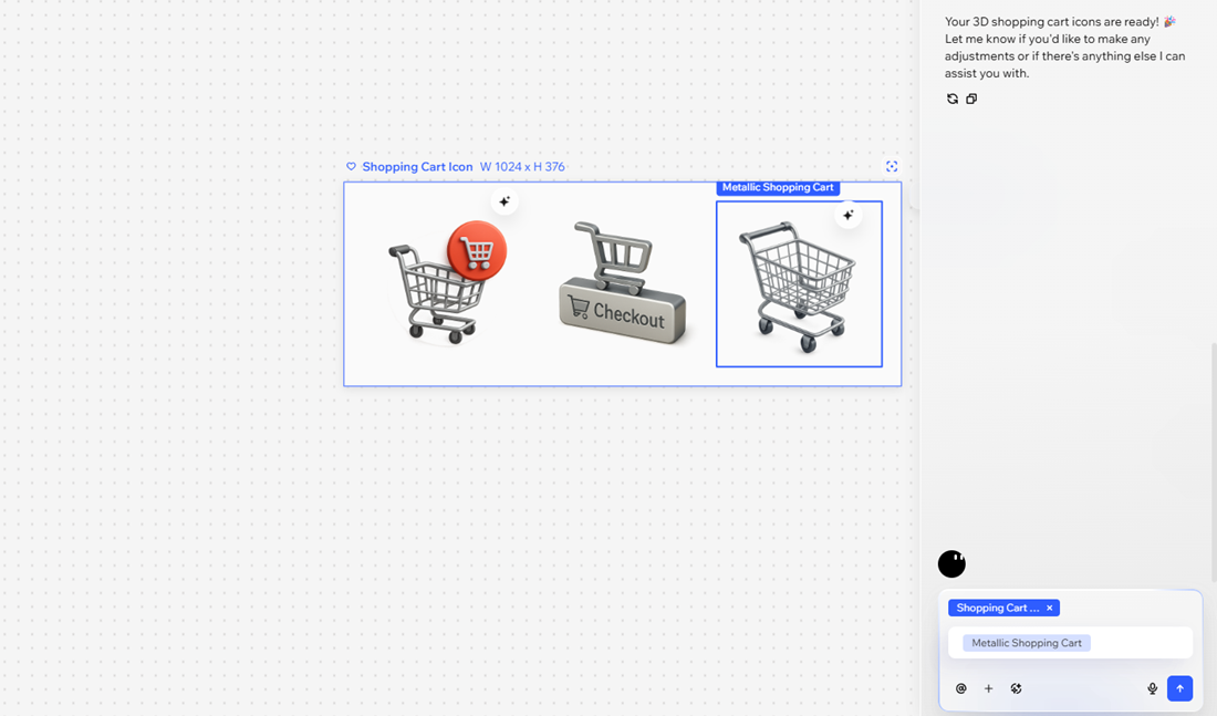 Wixel 프로젝트에서 일부 체크아웃 아이콘 옵션을 생성하는 Aria의 스크린샷