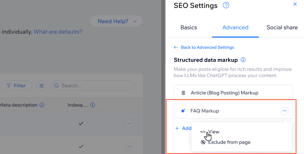 A screenshot of the cursor hovering over the View button on an AI-generated markup for a blog post.