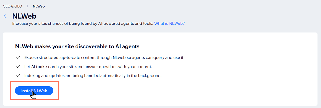 A screenshot of clicking the Install NLWeb button.