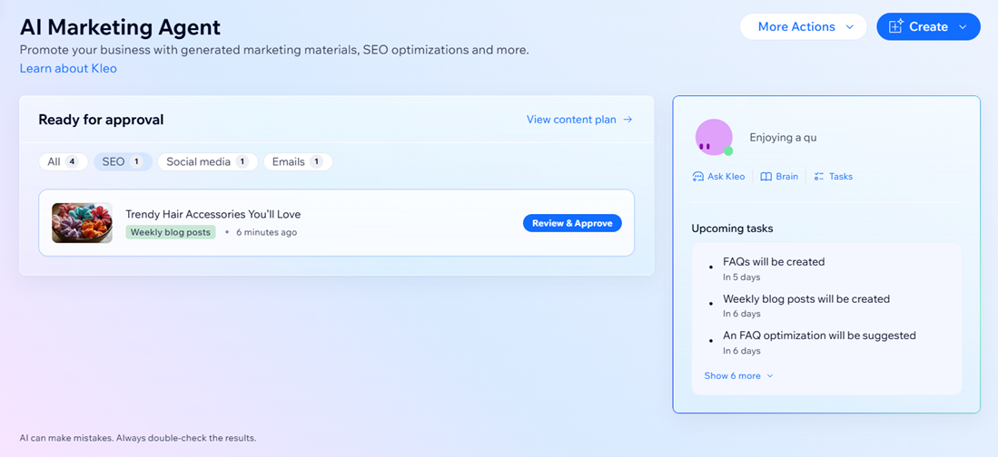 Een screenshot van het AI Marketing Agent-dashboard.