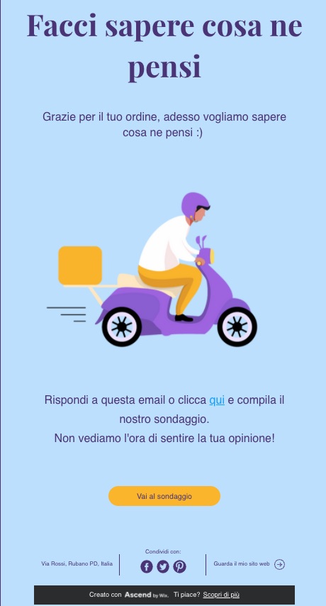 Screenshot di un'automazione che chiede il feedback ai clienti