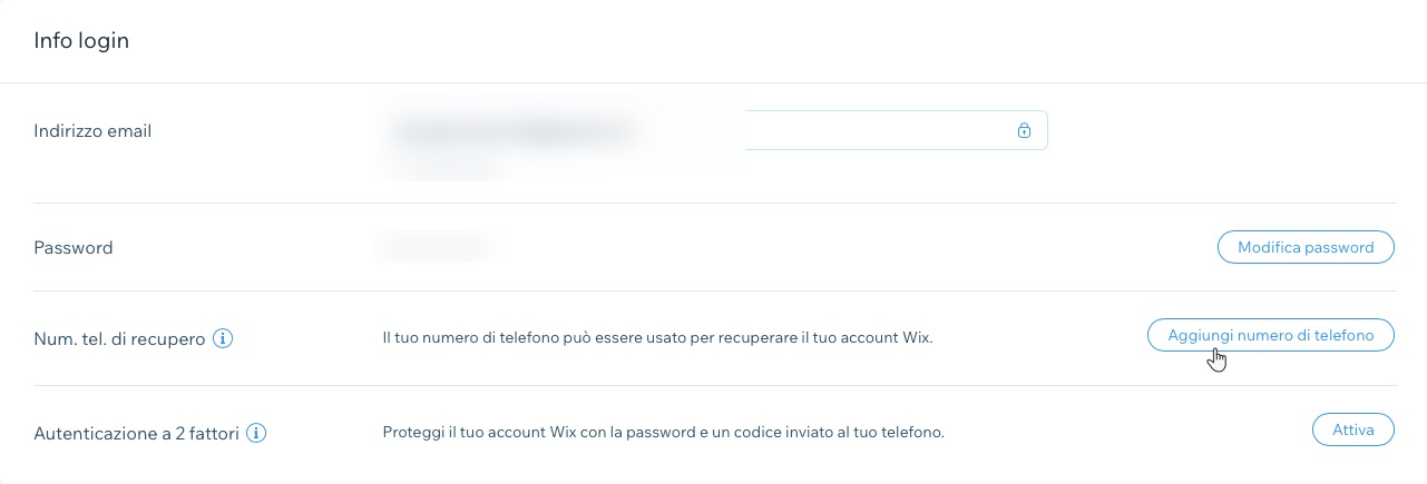 Aggiungere un numero di telefono di recupero nelle Informazioni di login del tuo account