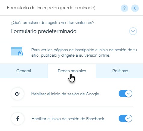 Wix Forum Activar O Desactivar El Inicio De Sesion Mediante Redes Sociales Centro De Ayuda Wix Com