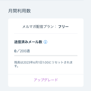 メルマガ配信ダッシュボードで送信されるメールの月間残高。