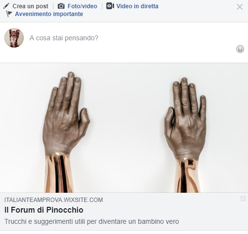 Screenshot che mostra un'anteprima del tuo post condiviso sui social